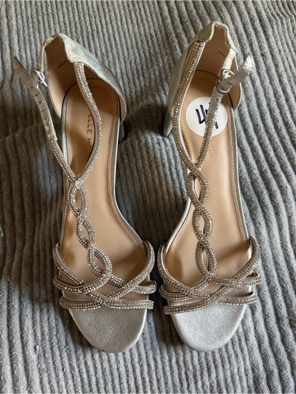 Pelle Moda Silver Crystal Block Heel Kitten Heel